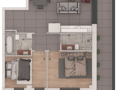 Apartament 3 camere 66 mp într-un ansamblu NZEB – terasa 28 mp - zona Terra