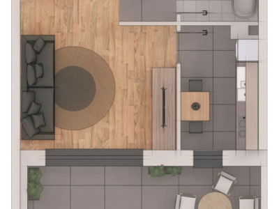 Apartament 1 cameră cu terasă de 17 mp, ansamblu NZEB, zona Terra