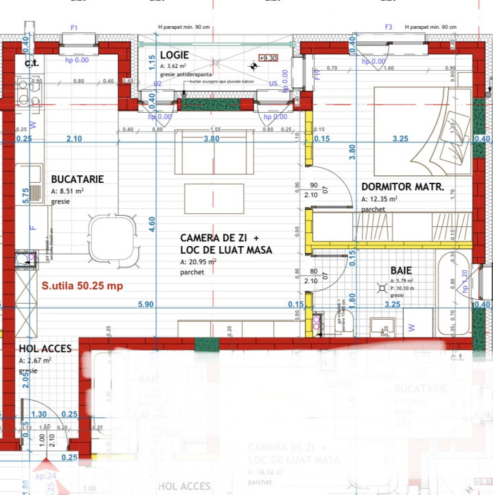 Apartament de 2 camere finisat, 50 mp, etaj intermediar, garaj , zona Eroilor