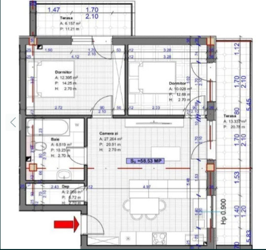 Apartament de 3 camere, 59 mp,2 balcoane , zona Terra