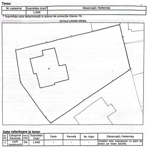 Teren 1040 mp cu casă demolabilă – Grigorescu, front 35 m 