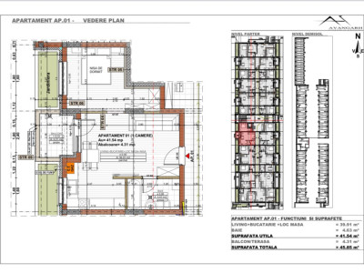 Apartament 1 camera , 45,85 mp, etaj parter, zona Cetății