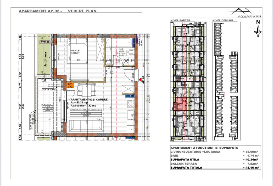 Apartament 1 camera , 48,16 mp, etaj parter, zona Cetății