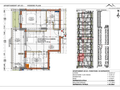 Apartament 2 camere , 44,08 mp, etaj parter, zona Cetății