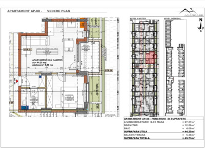 Apartament 2 camere , 44,25 mp, etaj parter, zona Cetății