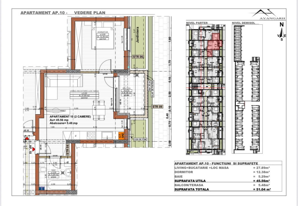 Apartament 2 camere , 45,56 mp, etaj parter, zona Cetății