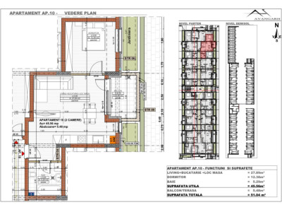 Apartament 2 camere , 45,56 mp, etaj parter, zona Cetății