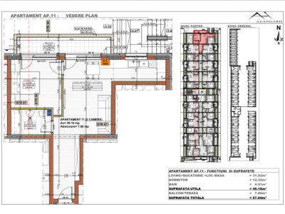 Apartament 2 camere , 49,18 mp, etaj parter, zona Cetății