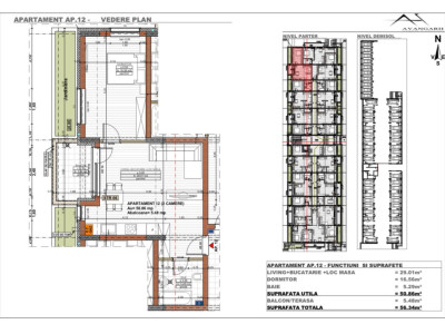 Apartament 2 camere , 50,86 mp, etaj parter, zona Cetății