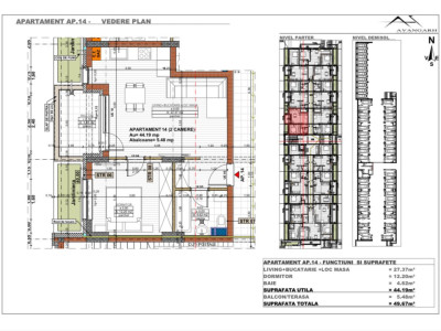 Apartament 2 camere , 44,19 mp, etaj parter, zona Cetății
