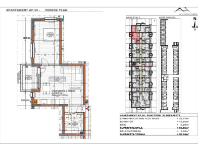 Apartament 2 camere , 50,86 mp, etaj 3 , zona Cetății