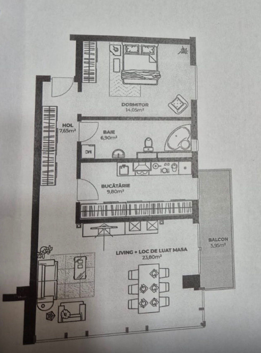 Apartament 2 camere , 62,20 mp, zona Clujana