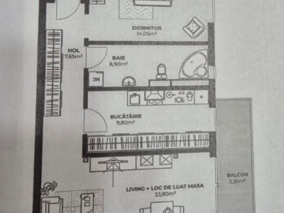 Apartament 2 camere , 62,20 mp, zona Clujana