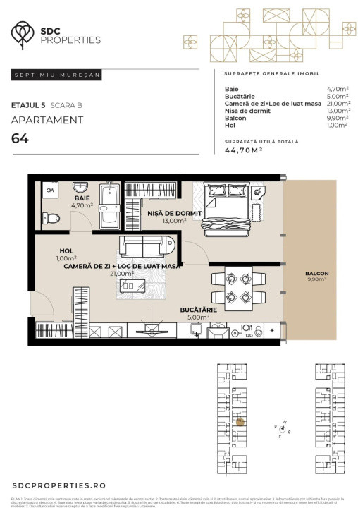PROIECT EXCLUSIVIST! Apartament de vanzare, 44,70 mp, Complex SDC