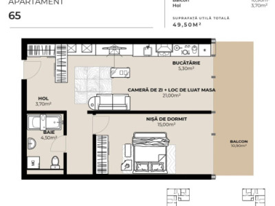 PROIECT EXCLUSIVIST! Apartament de vanzare, 49,50 mp, Complex SDC
