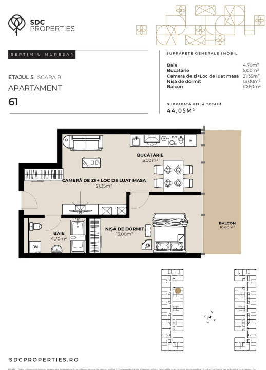 PROIECT EXCLUSIVIST! Apartament de vanzare, 44,05 mp, Complex SDC