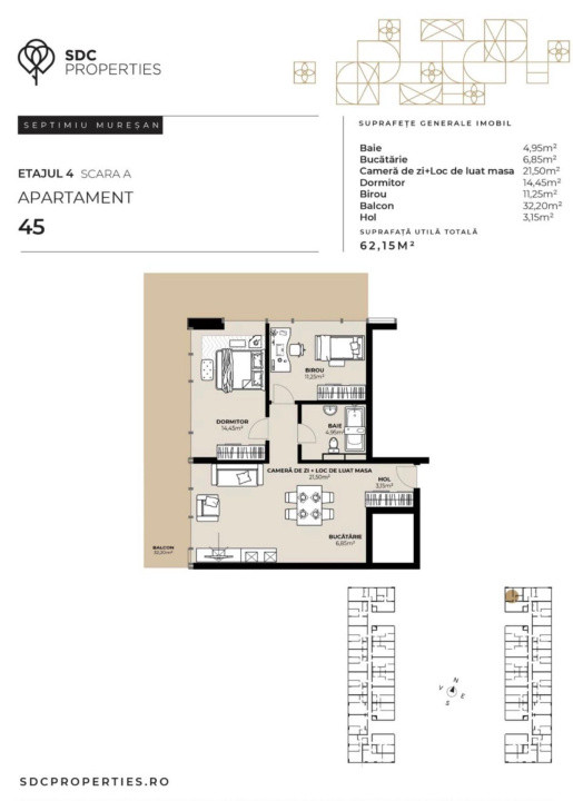 PROIECT EXCLUSIVIST! Apartament de vanzare, 62,15 mp, Complex SDC