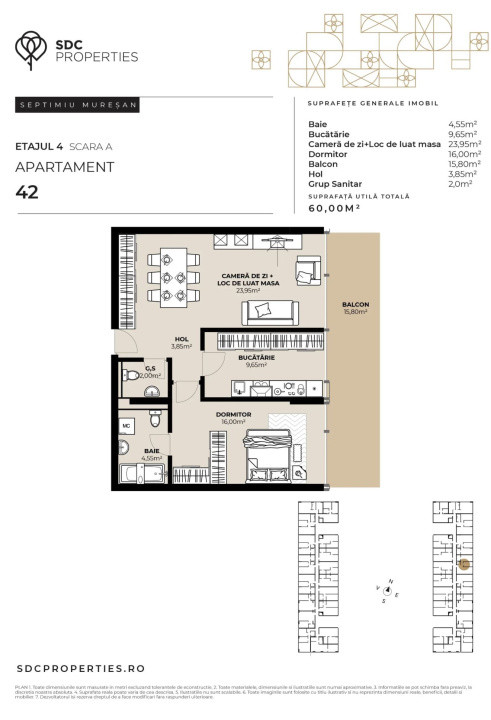 PROIECT EXCLUSIVIST! Apartament de vanzare, 60 mp, Complex SDC