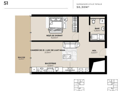 PROIECT EXCLUSIVIST! Apartament de vanzare, 50,30 mp, Complex SDC