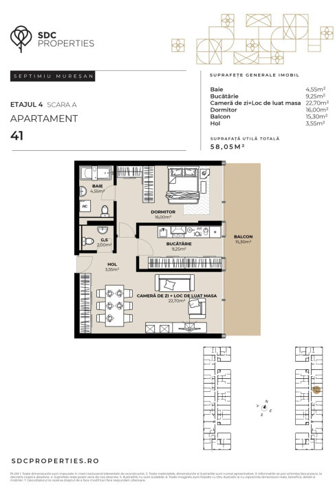PROIECT EXCLUSIVIST! Apartament de vanzare, 58,05 mp, Complex SDC