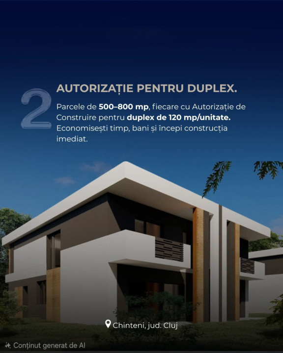 Teren autorizatie duplex, 500mp, utilitati, Chinteni