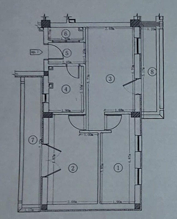 Apartament cu 3 camere, 43 mp, 2 balcoane, zona Eroilor