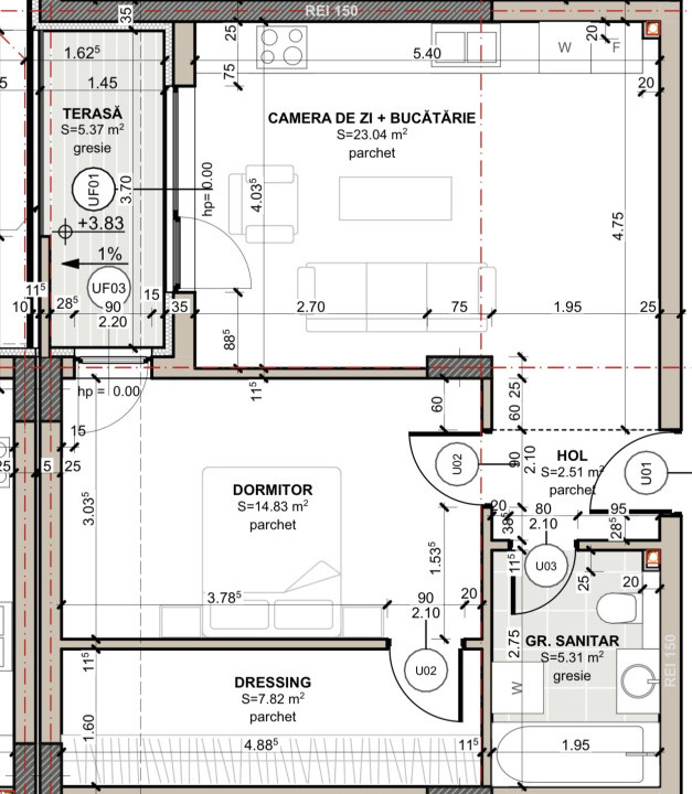 Apartament de 2 camere,53.5 mp utili,semifinisat,Zona Eroilor,Floresti