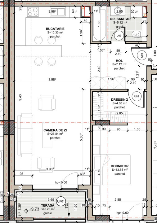 Apartament de 2 camere, 67.66 mp utili,semifinisat, Zona Eroilor, Floresti