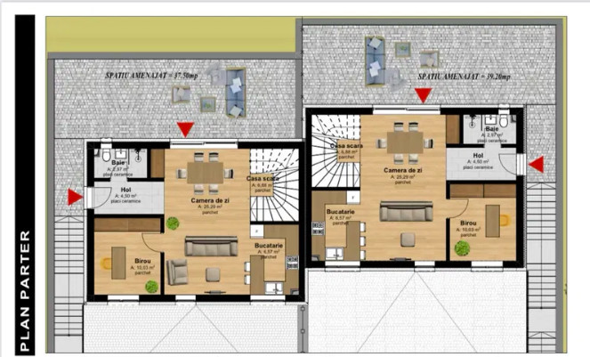 Duplex semifinisat 4 camere, 2 garaje,161 mp,teren liber 280 mp, Tauti