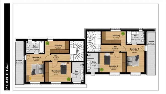 Duplex semifinisat 4 camere, 2 garaje,161 mp,teren liber 280 mp, Tauti
