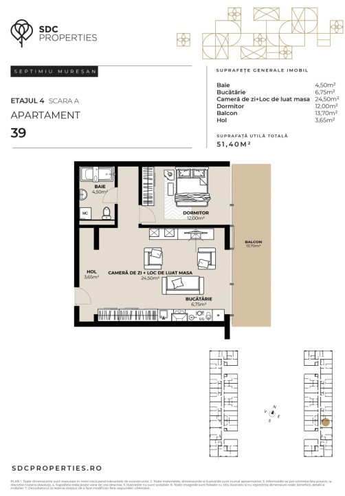 PROIECT EXCLUSIVIST! Apartament de vanzare, 51,40 mp, Complex SDC