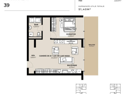 PROIECT EXCLUSIVIST! Apartament de vanzare, 51,40 mp, Complex SDC