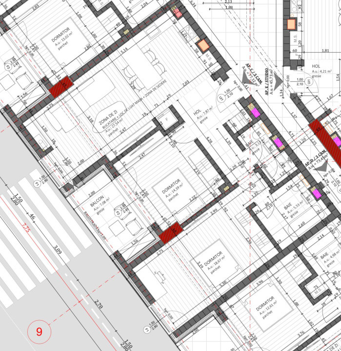 Apartament 3 camere semifinisat, 77 mp, etaj intermediar + parcare, zona Vivo