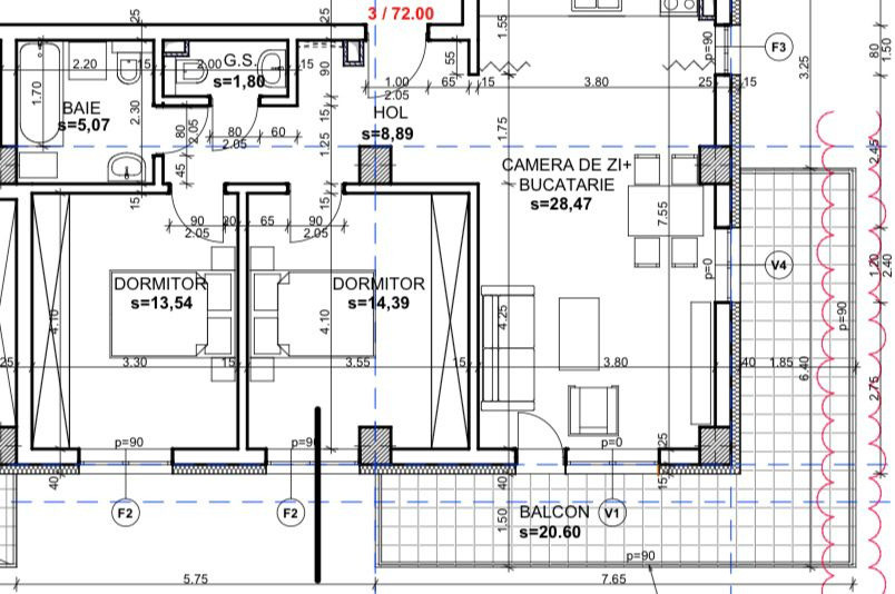Apartament de 3 camere, 72mp utili, terasa 20mp, Zona Andrei Muresanu