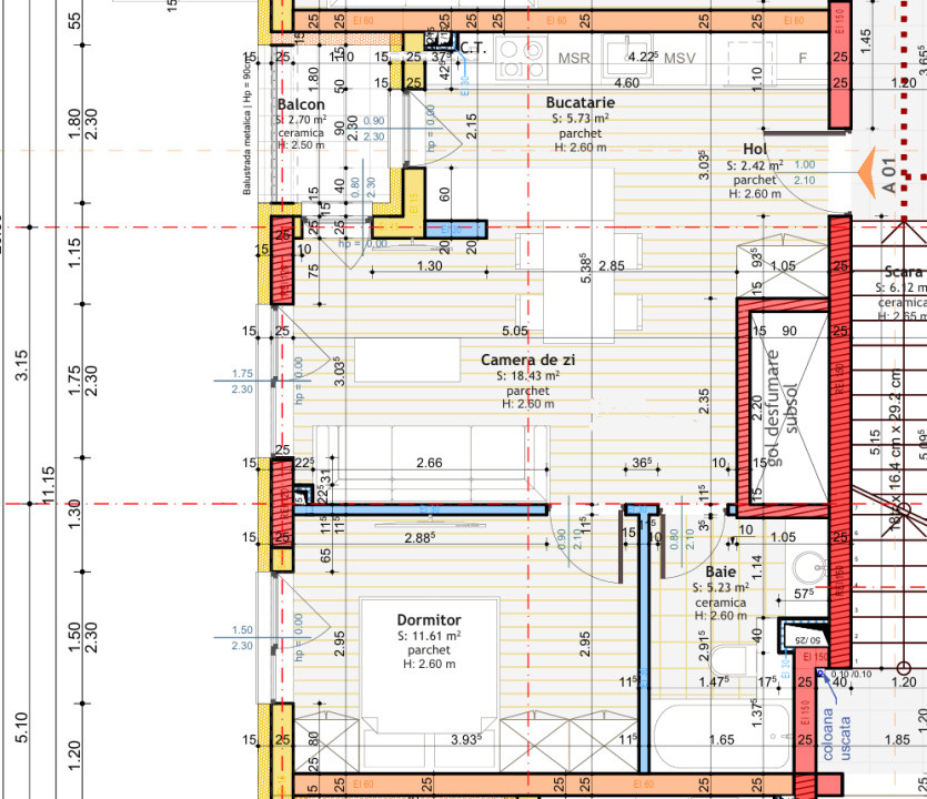 Apartament de 2 camere semifinisat, 43 mp, etaj intermediar, zona Tineretului