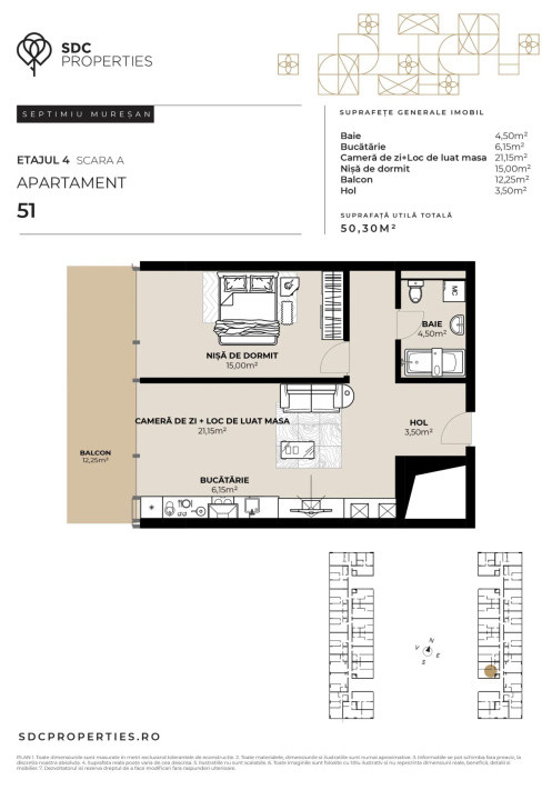 PROIECT EXCLUSIVIST! Apartament de vanzare, 50,30 mp, Complex SDC