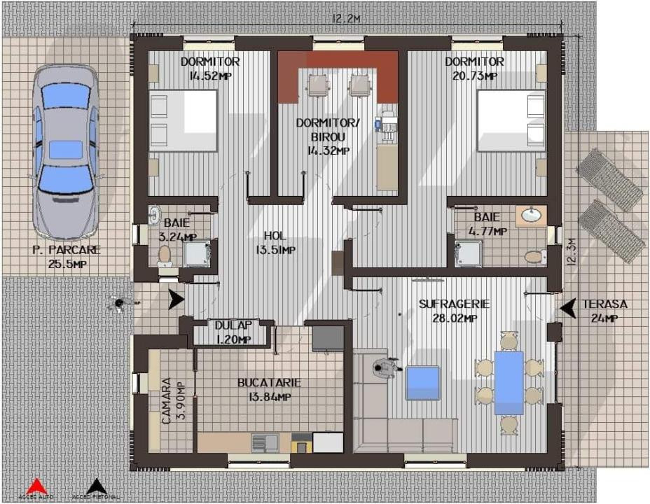 Casa individuala, 4 camere, curte 500mp, Corusu