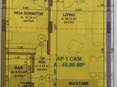 Apartament de 2 camere , 49 mp + balcon de 7 mp ,EROILOR 