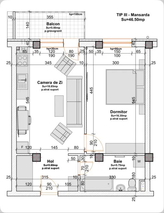 Apartament 2 camere, 46mp, balcon, parcare, zona Petrom