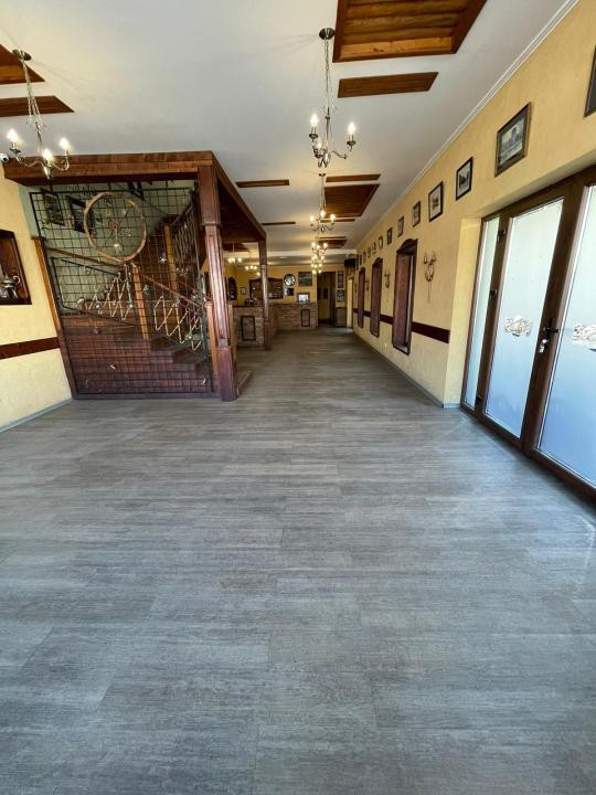 Spațiu comercial+locuință la mansardă,3 dormitoare, living,5 băi, teren 715 mp
