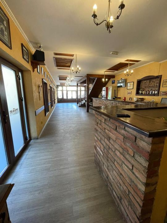 Spațiu comercial+locuință la mansardă,3 dormitoare, living,5 băi, teren 715 mp