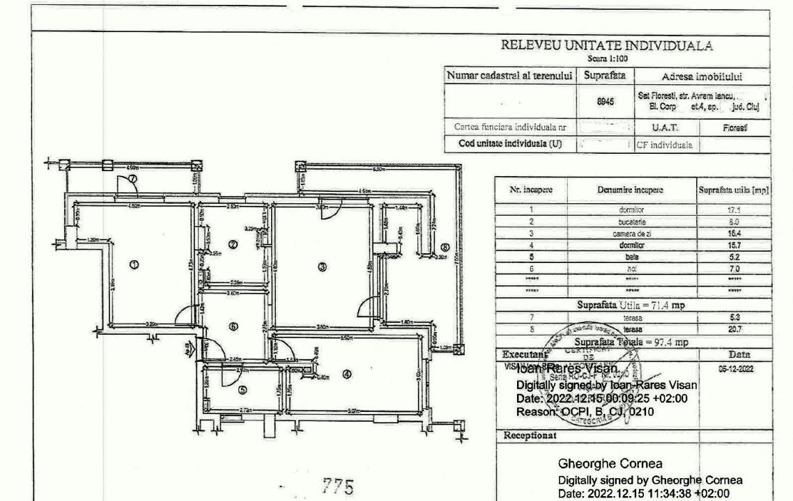 Apartament 3 camere decomandate, 71.40 mp, 2 terase, parcare, zona VIVO