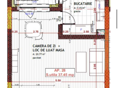 Apartament de o camera, 37.45mp, Semifinisat,zona Tineretului,Floresti