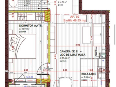 Apartament de 2 camere, 49.55mp, Semifinisat,zona Tineretului,Floresti