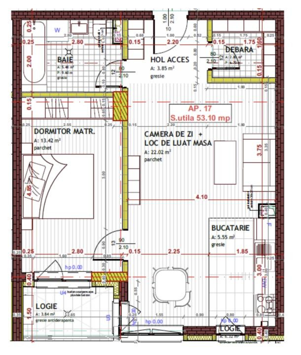Apartament de 2 camere, 53.10mp, Semifinisat,zona Tineretului,Floresti
