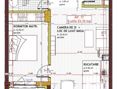 Apartament de 2 camere, 53.10mp, Semifinisat,zona Tineretului,Floresti