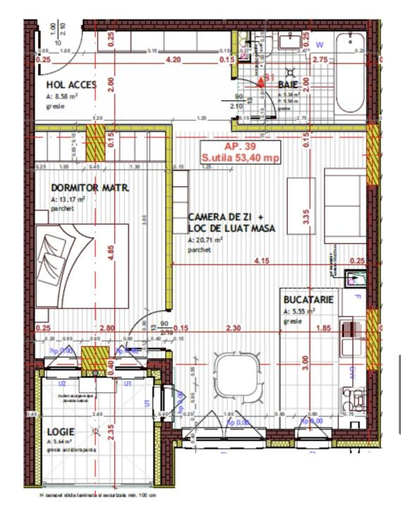 Apartament de 2 camere, 53.40mp, Semifinisat,zona Tineretului,Floresti