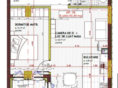 Apartament de 2 camere, 53.40mp, Semifinisat,zona Tineretului,Floresti