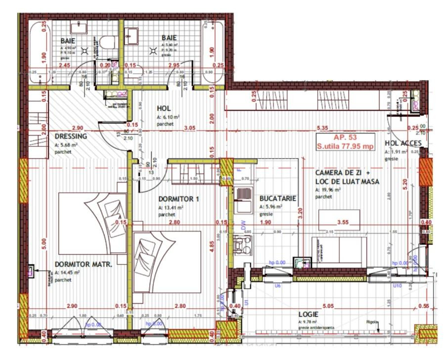 Apartament de 3 camere, 77.95mp, Semifinisat,zona Tineretului,Floresti
