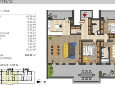 Penthouse - 143 mp utili - 4 camere - 2 bai - zona Buna Ziua!
